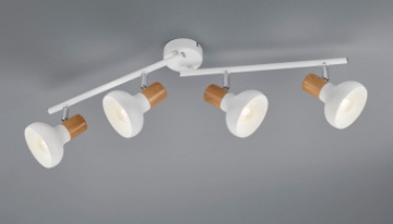 Immagine di Lampada da Soffitto 4 Faretti Orientabili Latika Bianco con Inserti Legno Trio Lighting