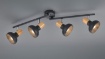 Immagine di Plafoniera Faretti Orientabili 4xE14 Latika Nero con Inserti Effetto Legno Trio Lighting