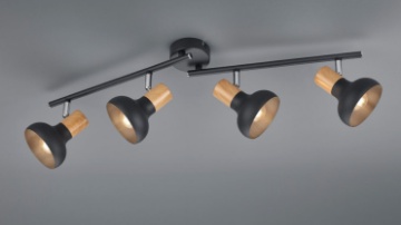 Immagine di Plafoniera Faretti Orientabili 4xE14 Latika Nero con Inserti Effetto Legno Trio Lighting