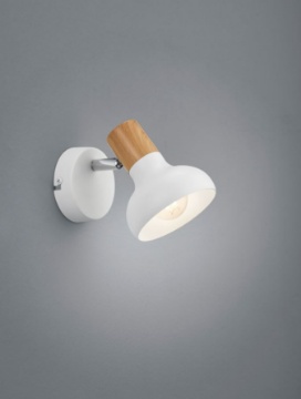 Immagine di Faretto Singolo Spot E14 Orientabile Latika Bianco con Inserto Legno Trio Lighting 