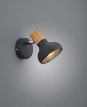 Immagine di Faretto Singolo Spot Cono 1xE14 Orientabile Latika Nero con Inserto Legno Trio Lighting