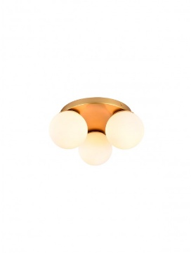 Immagine di Plafoniera Rotonda Oro 3 Sfere Vetro Bianco Bowling Smarter