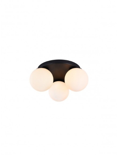 Immagine di Plafoniera Bowling Nero Rotonda 3 Sfere Vetro Bianco 3xE27 Smarter