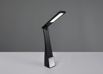 Immagine di Lampada Nera Led da Scrivania Linus Flessibile Touch Display Data Orario e Sveglia Trio Lighting 