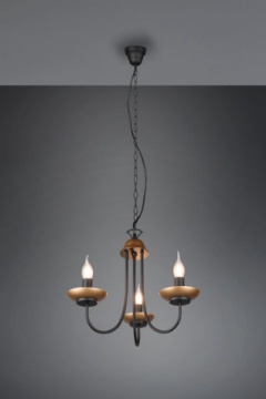 Immagine di Lampadario Classico 3 Bracci Livia Nero con Inserti Oro Trio Lighting