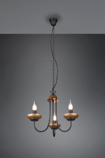 Immagine di Lampadario Classico 3 Bracci Livia Nero con Inserti Oro Trio Lighting