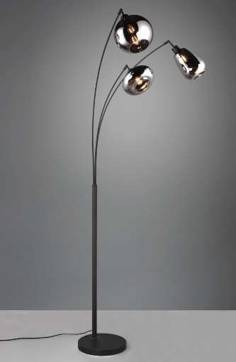 Immagine di Piantana Nera ad Arco 3 Paralumi Vetro Cromo Forme Diverse Lumina Trio Lighting 