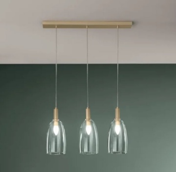 Immagine di Sospensione Binario Oro Vetri Trasparenti Per Tavolo Brandy S3 Luce Ambiente Design