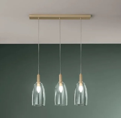 Immagine di Sospensione Binario Oro Vetri Trasparenti Per Tavolo Brandy S3 Luce Ambiente Design