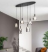 Immagine di Lampadario Nero per Soggiorno 6 Pendenti Vetro Cromato Weizen S6 Fan