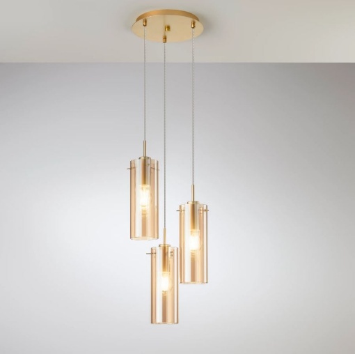 Immagine di Sospensione Cilindri Vetro 3 Luci Per Tavolo Pranzo Magic S3 Luce Ambiente Design