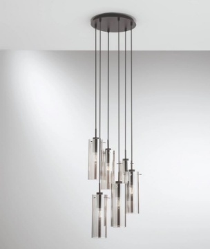 Immagine di Lampadario Moderno Cascata Cilindri Vetro Per Tavolo Pranzo Magic S6 Fan Europe
