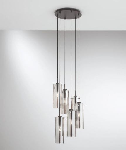 Immagine di Lampadario Moderno Cascata Cilindri Vetro Per Tavolo Pranzo Magic S6 Fan Europe