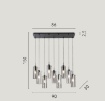 Immagine di Lampadario Rettangolare Vetri Cilindrici Da Soggiorno Magic S9 Luce Ambiente Design