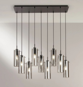 Immagine di Lampadario Rettangolare Vetri Cilindrici Da Soggiorno Magic S9 Luce Ambiente Design