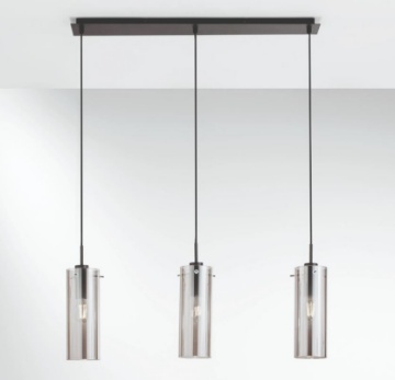 Immagine di Lampadario Moderno Binario Cilindri Pendenti Vetro Extra Lucido 3xE27