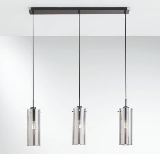 Immagine di Lampadario Moderno Binario Cilindri Pendenti Vetro Extra Lucido 3xE27