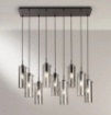 Immagine di Lampadario 9 Luci Per Soggiorno Metallo Rettangolare Con Cilindri Vetro Lucido