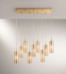Immagine di Lampadario 9 Luci Per Soggiorno Metallo Rettangolare Con Cilindri Vetro Lucido