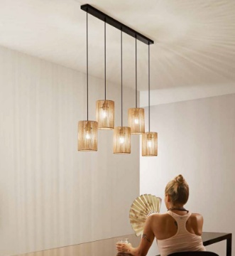 Immagine di Lampadario Lineare Per Tavolo Pendenti Carta Naturale Tropikana S5 Fan