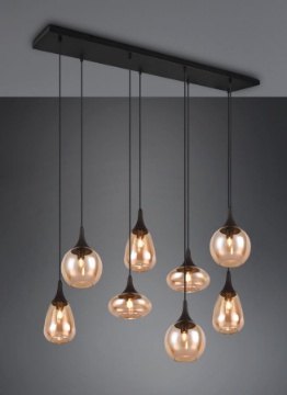 Immagine di Lampadario Per Soggiorno Nero Con Vetri Pendenti Ambra Lumina Trio