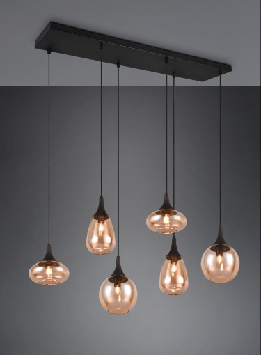Immagine di Lampadario Lineare Per Tavolo Nero Con Vetri Ambra Lumina Trio