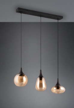 Immagine di Lampadario Penisola Cucina 3 Paralumi Assortiti Vetro Ambra Lumina Trio Lighting 