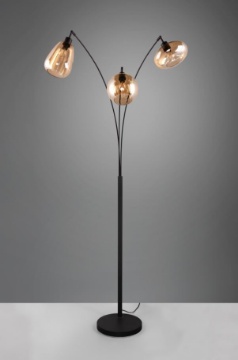 Immagine di Piantana ad Arco Struttura Nera e 3 Paralumi Assortiti Vetro Ambra Lumina Trio Lighting