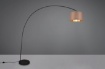 Immagine di Piantana Arco Nera con Paralume Tessuto Tortora e Oro Mansur Trio Lighting