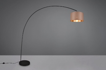 Immagine di Piantana Arco Nera con Paralume Tessuto Tortora e Oro Mansur Trio Lighting