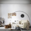 Immagine di Piantana Arco Nera con Paralume Tessuto Tortora e Oro Mansur Trio Lighting