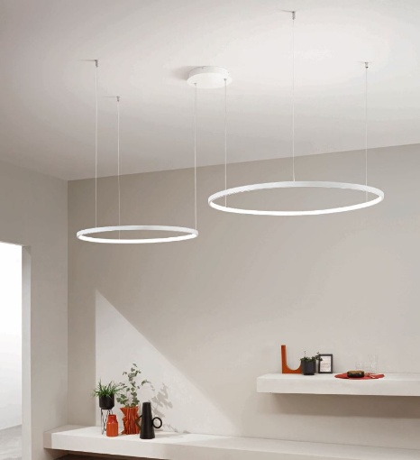 Immagine di Lampadario Moderno 2 Anelli Soel Bianco Led CCT 66w Dimmerabile Ondaluce