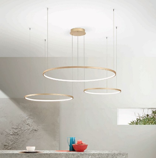 Immagine di Lampadario Soel 3 Anelli Oro Led 103w 3000k Dimmerabile Ondaluce