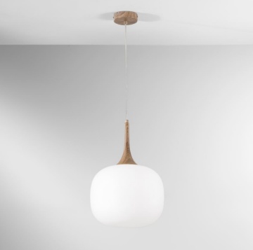 Immagine di Sospensione Boccia Vetro Bianco 30 cm Effetto Legno Jaipur Fan