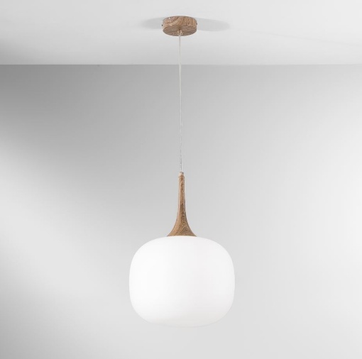 Immagine di Sospensione Boccia Vetro Bianco 30 cm Effetto Legno Jaipur Fan