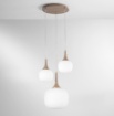 Immagine di Lampadario 3 Luci Finto Legno Bocce Vetro Bianco Per Soggiorno Jaipur Fan