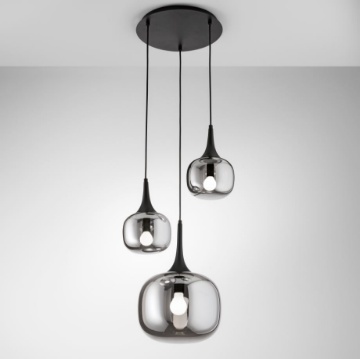 Immagine di Lampadario 3 Luci Bocce Vetro Fume Per Soggiorno Jaipur Fan