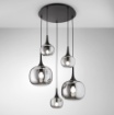 Immagine di Lampadario 5 Bocce Vetro Fume Per Soggiorno Jaipur Luce Ambiente Design