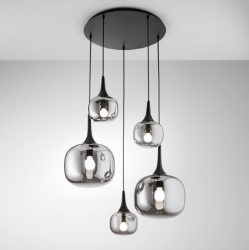 Immagine di Lampadario 5 Bocce Vetro Fume Per Soggiorno Jaipur Luce Ambiente Design