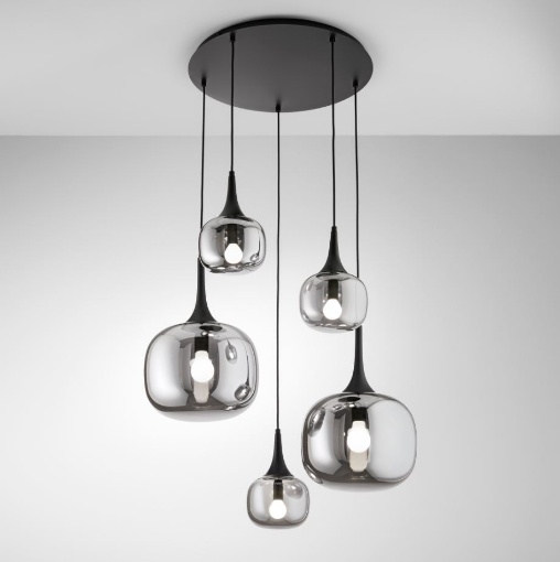 Immagine di Lampadario 5 Bocce Vetro Fume Per Soggiorno Jaipur Luce Ambiente Design