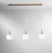 Immagine di Sospensione Binario 3 Luci Finto Legno Con Bocce Vetro Jaipur Luce Ambiente Design