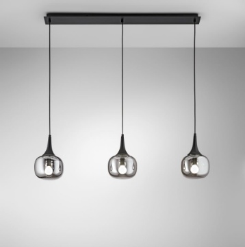 Immagine di Lampadario Binario Nero Tre Pendenti Vetro Fume Jaipur Fan