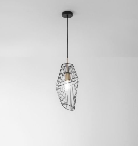 Immagine di Sospensione Gabbia Metallo Nero Oro Kiko 20 cm Luce Ambiente Design