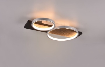 Immagine di Lampada Soffitto o Parete 2 Anelli Alluminio Led Medera Base Legno Nero Trio Lighting