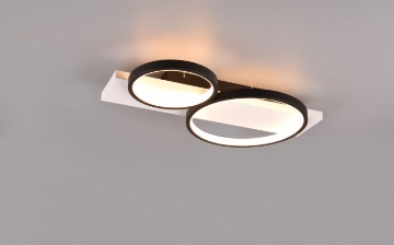 Immagine di Plafoniera Applique Medera Base Legno Bianco 2 Anelli Neri Led Trio Lighting