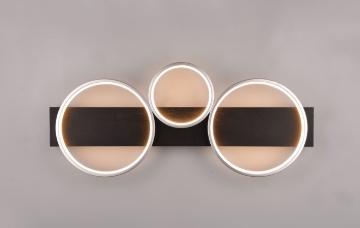 Immagine di Lampada Soffitto o Parete 3 Anelli Alluminio Led Medera Base Legno Nero Trio Lighting 