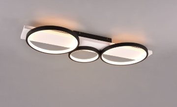 Immagine di Plafoniera Applique Base Legno Bianco e 3 Anelli Neri Led Switch Dimmer Medera Trio Lighting 