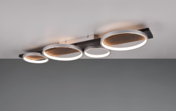 Immagine di Lampada Alluminio 4 Anelli Led Switch Dimmer Medera Base Legno Nero Trio Lighting