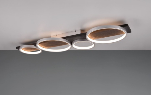 Immagine di Lampada Alluminio 4 Anelli Led Switch Dimmer Medera Base Legno Nero Trio Lighting