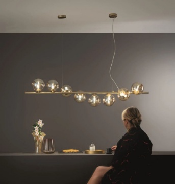 Immagine di Lampadario Binario Metallo Con 8 Sfere Vetro G9 Per Sala Da Pranzo